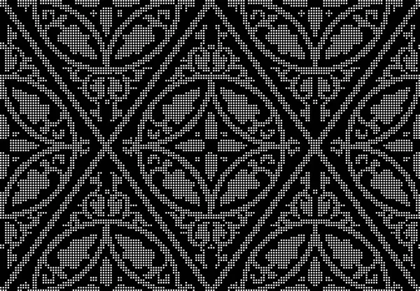 ハーフトーン ラウンド カーブ菱形花ラウンド黒のシームレス背景 — ストックベクタ