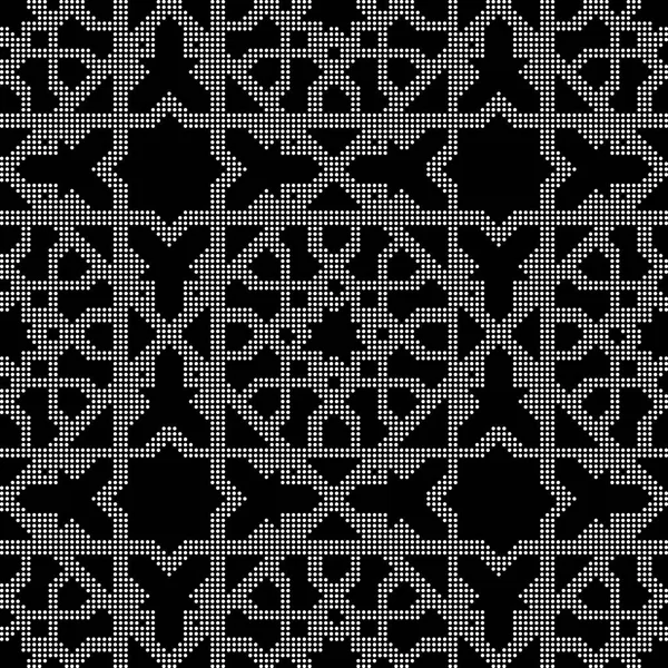 Halftone ronde zwarte naadloze achtergrond Islam sterren cross kaleid — Stockvector