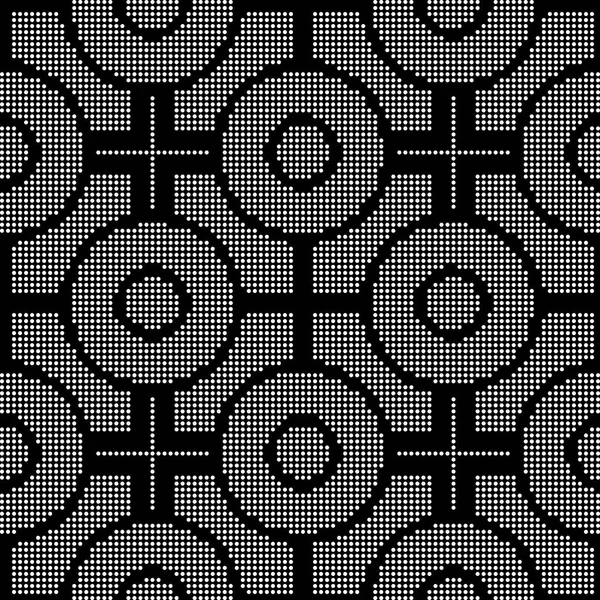 Напівтоновий круглий чорний безшовний фон круглий квадратний хрест — стоковий вектор