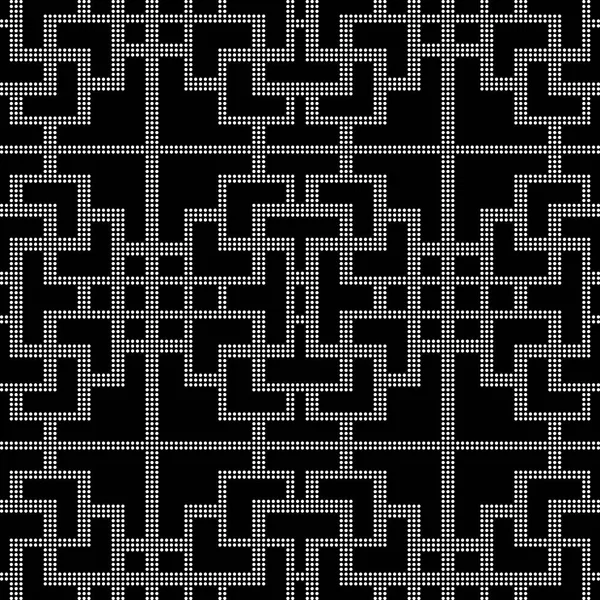 Mezzitoni rotondo nero senza cuciture sfondo spirale quadrata croce geo — Vettoriale Stock