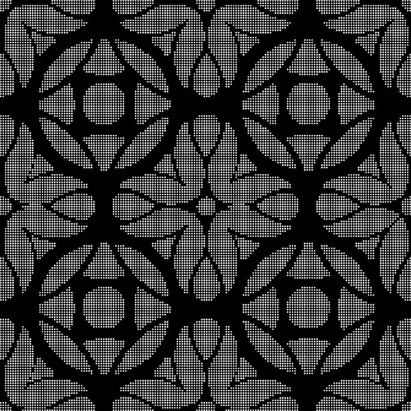 Polotónování kulaté černé bezešvé pozadí kolo cross květina kale — Stockový vektor