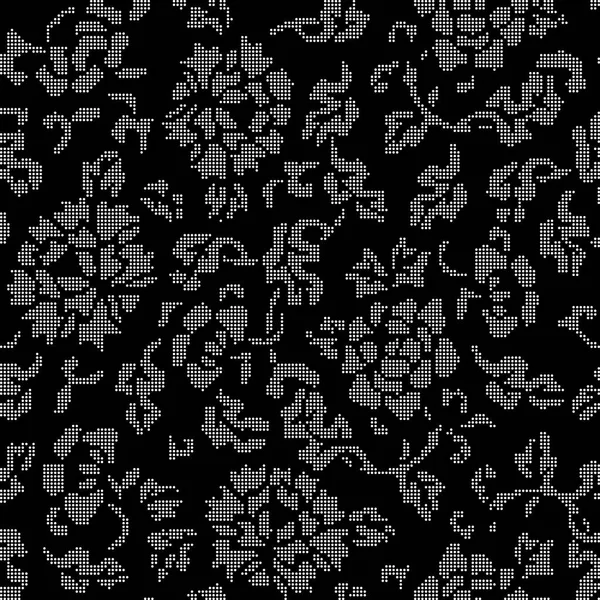 Mezzitoni rotondo nero senza cuciture sfondo botanico fiore foglia — Vettoriale Stock