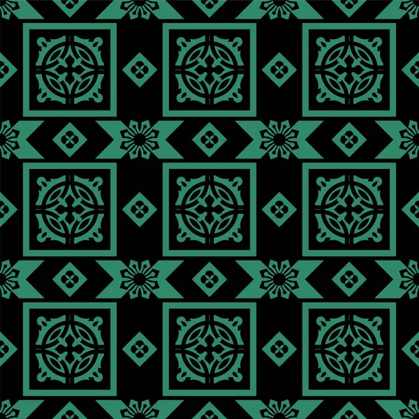 Античный бесшовный зеленый фон круглой квадратной геометрии kaleidos — стоковый вектор
