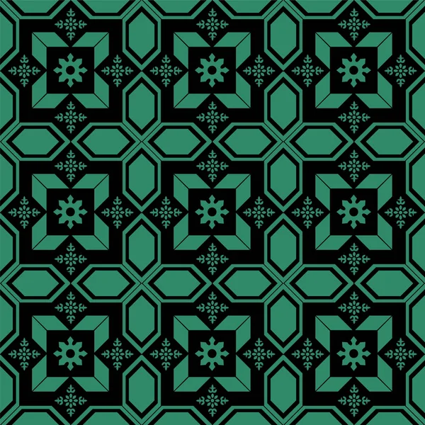 Antiguo fondo verde sin costuras cruz flor cuadrada — Vector de stock