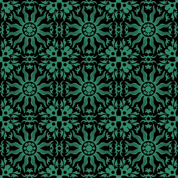 Starožitný bezproblémové zelené pozadí slunce kolem květin kaleidoskop — Stockový vektor