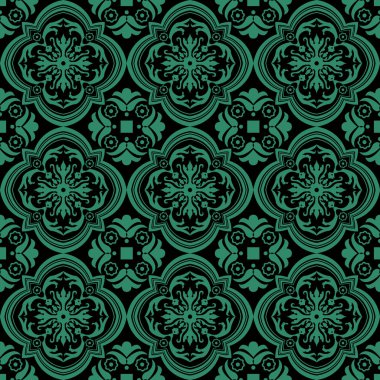 Antika sorunsuz yeşil arka plan sarmal eğri çiçek yuvarlak