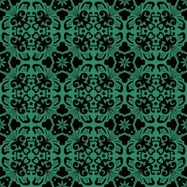 Antika sorunsuz yeşil arka plan sarmal yaprak çiçek Dürbünü