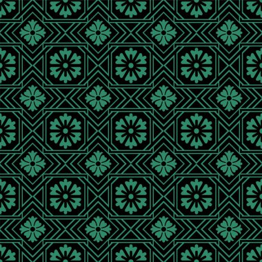 Antika sorunsuz yeşil arka plan kontrol çapraz çerçeve çiçek