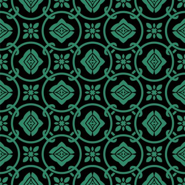 Antika sorunsuz yeşil arka plan yuvarlak daire zincir flowe cross