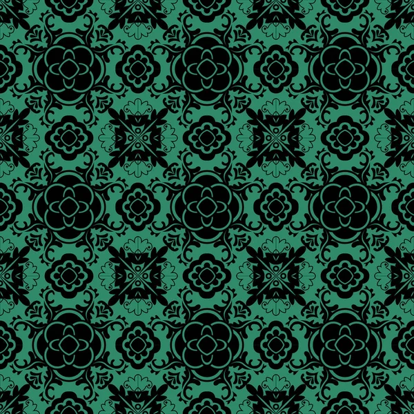 Fondo verde inconsútil antiguo flor redonda caleidoscopio — Vector de stock