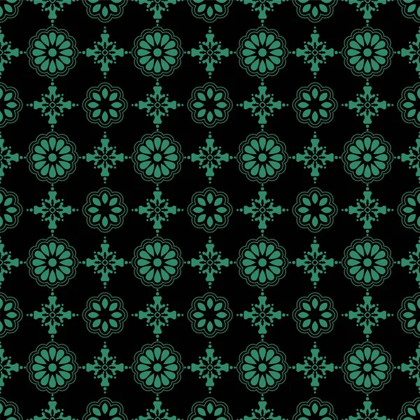 Antike nahtlose grüne Hintergrund rund Kreuz Blume — Stockvektor