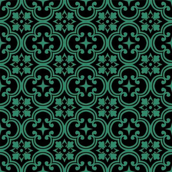 Antika sömlös grön bakgrund kurva cross blomma kaleidoscop — Stock vektor