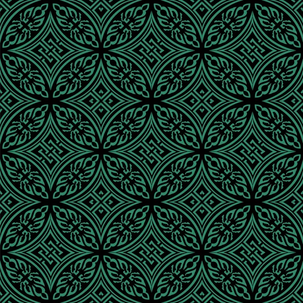 Antique seamless green background round aboriginal cross geometr — Stock Vector