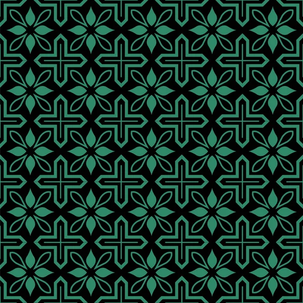 Antika sömlös grön bakgrund cross geometri blomma — Stock vektor