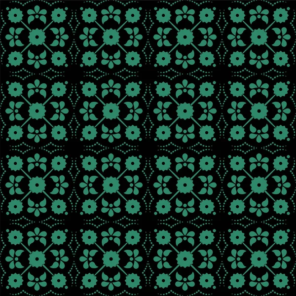 Antiguo fondo verde sin costuras cruz línea de puntos de flores — Vector de stock