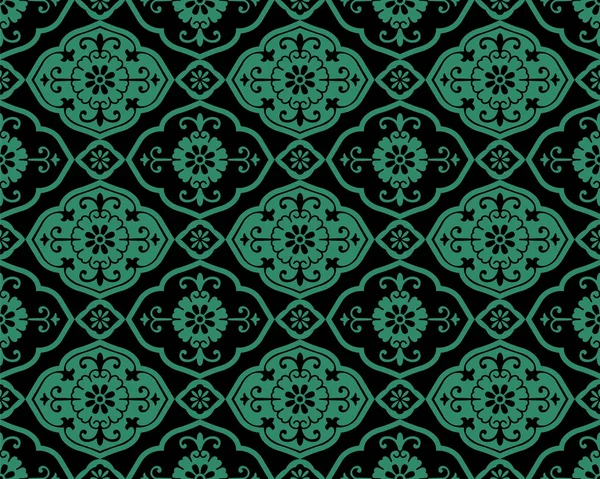 Antika sömlös grön bakgrund orientalisk Asiatiska kurva spiral fl — Stock vektor