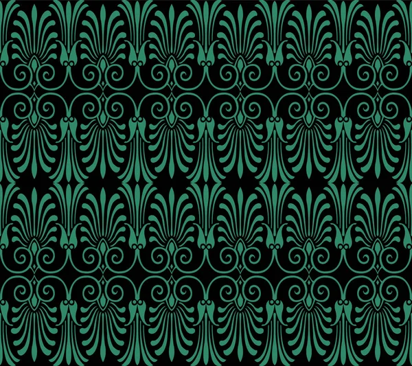 Antike nahtlose grüne Hintergrund Spirale Kurve Kreuz Blume Blatt — Stockvektor