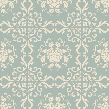 Antika sorunsuz arka plan eğrisi asma yaprak çiçek