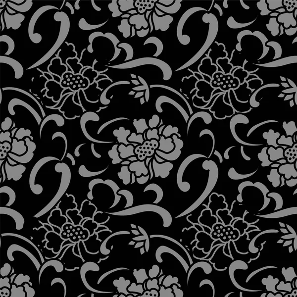 Antique sans couture fond spirale courbe pivoine fleur — Image vectorielle