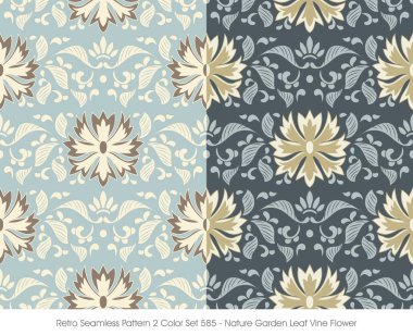 Retro Seamless modeli 2 renk kümesi doğa Bahçe yaprak asma Flowe