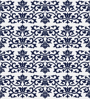 Kesintisiz mavi Çin arka plan botanik sarmal çapraz çiçek vin