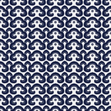 Kesintisiz mavi Çin arka plan oryantal eğrisi çapraz yuvarlak fram