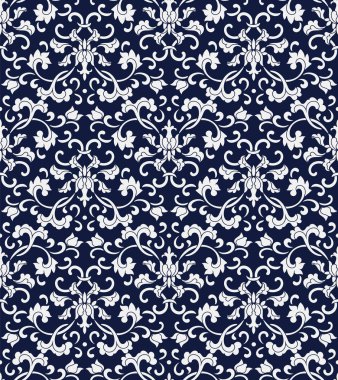 Kesintisiz mavi Çin arka plan oryantal Çince botanik sarmal