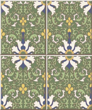 Seramik Karo desen Botanik Bahçesi sarmal eğri yaprak akışı çapraz