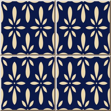 Seramik Karo desen lacivert Japon çiçek basma