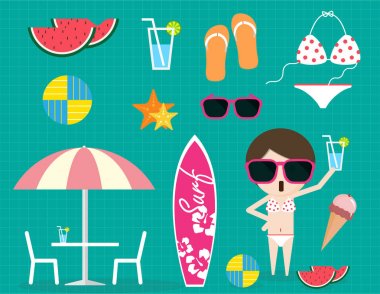 Yaz saati öğe koleksiyonu sunglass bikini dondurma Peep wat
