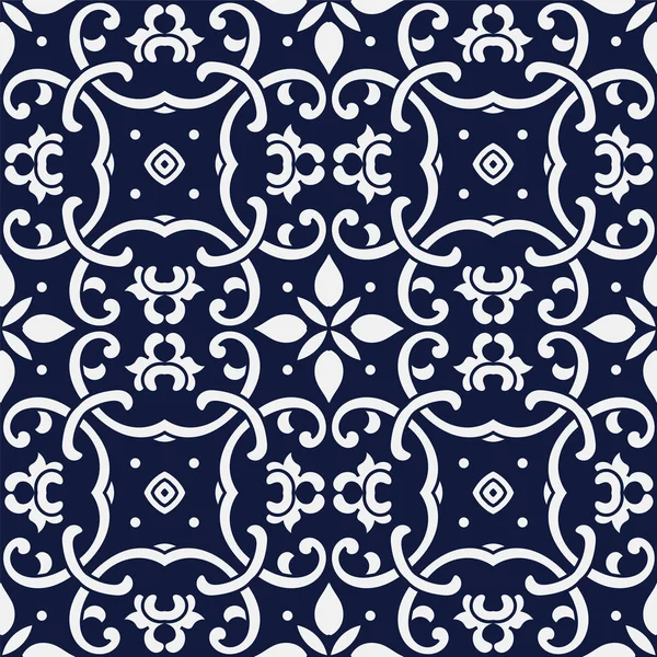 Seamless azul chinês fundo curva cruz cadeia flor oriente — Vetor de Stock