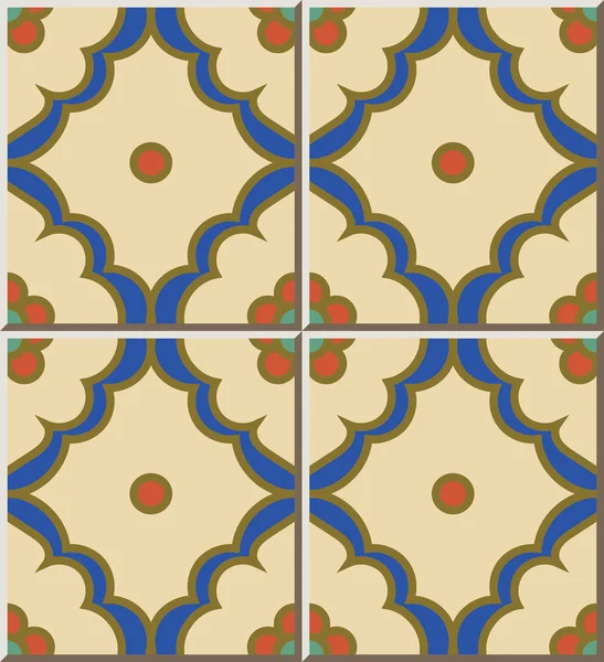 Ceramic tile pattern curve check cross blue frame round flower — Stock Vector