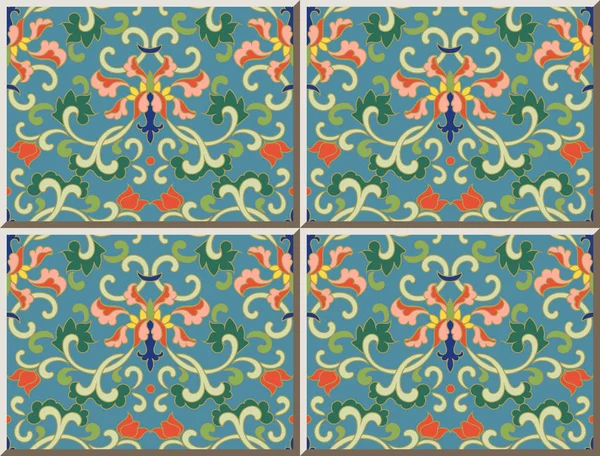 Carreaux de céramique motif oriental feuille de fleur de spirale botanique chinoise — Image vectorielle
