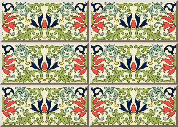 Carreaux de céramique motif botanique jardin fleur croix feuille vigne — Image vectorielle