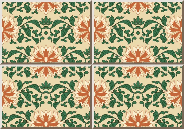 Carreaux de céramique motif botanique jardin nature vert feuille de vigne orang — Image vectorielle