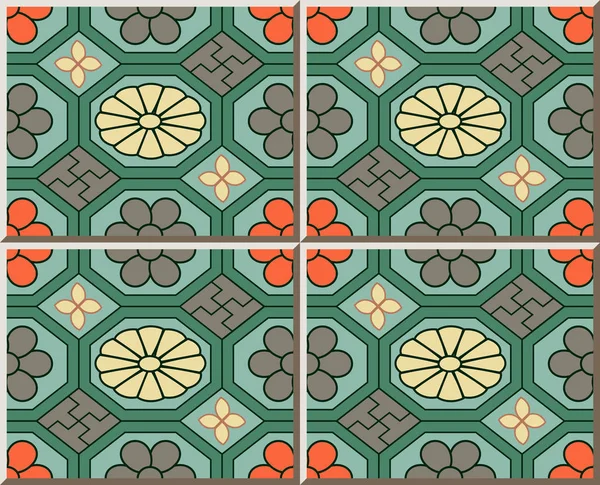 Carreaux de céramique motif rétro vert octogone oriental check cross fr — Image vectorielle