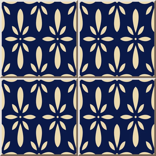 Keramická dlažba vzor tmavě modré japonské květinové kartoun — Stockový vektor