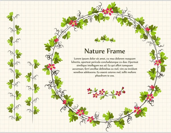 植物自然园绿色叶螺旋葡萄红色可爱花设置 — 图库矢量图片