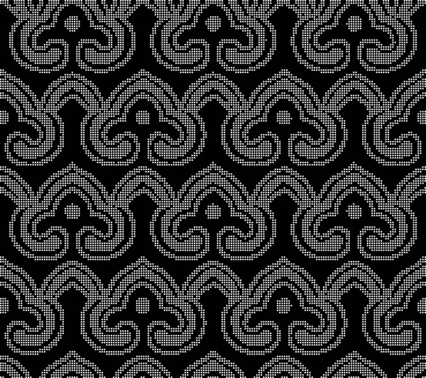 Halbton runde schwarze nahtlose hintergrund retro orientalische kurve cr — Stockvektor
