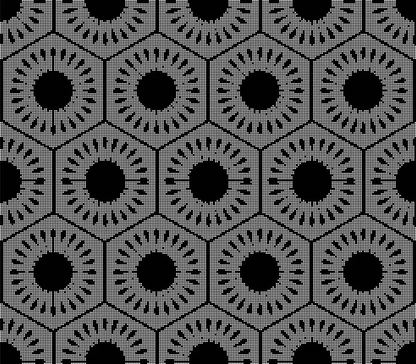 Halbton runde schwarze nahtlose Hintergrund Polygon runde Blume ge — Stockvektor