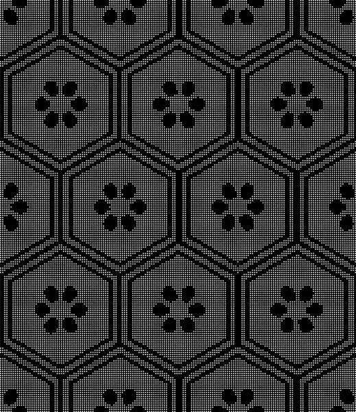 Medio tono redondo negro sin costuras fondo oriental hexágono poligo — Archivo Imágenes Vectoriales
