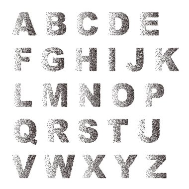 Siyah beyaz noktalarla noktalar doku yazı tipi tipografik mektup alphab