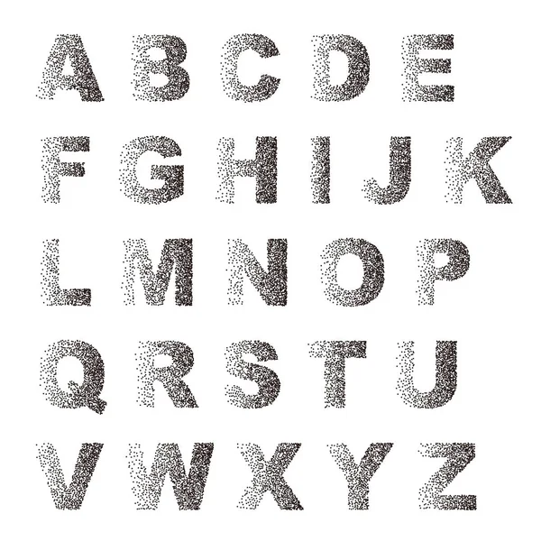 블랙 화이트 stipple 점 텍스처 글꼴 인쇄 상의 문자 알파벳 — 스톡 벡터