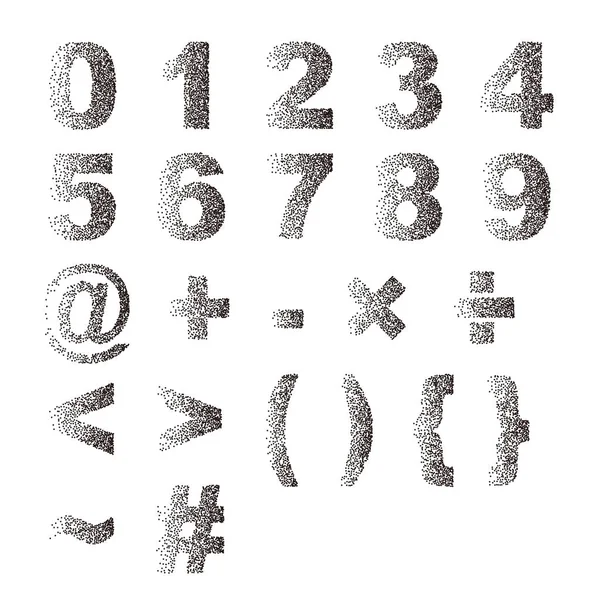 Fekete-fehér pontozófestés pontok textúra betűtípus tipográfiai betűk száma — Stock Vector
