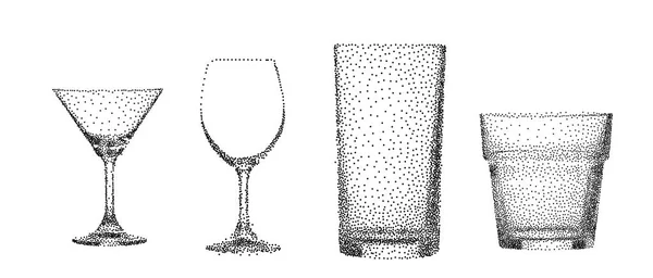 Abstracto stipple copa de vidrio transparente objetos vectoriales aislados c — Archivo Imágenes Vectoriales