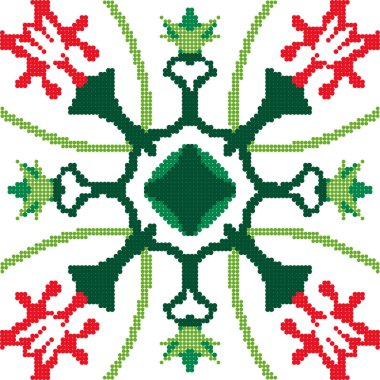 Yarı ton renkli Dikişsiz retro desen doğa kırmızı çiçek yeşil