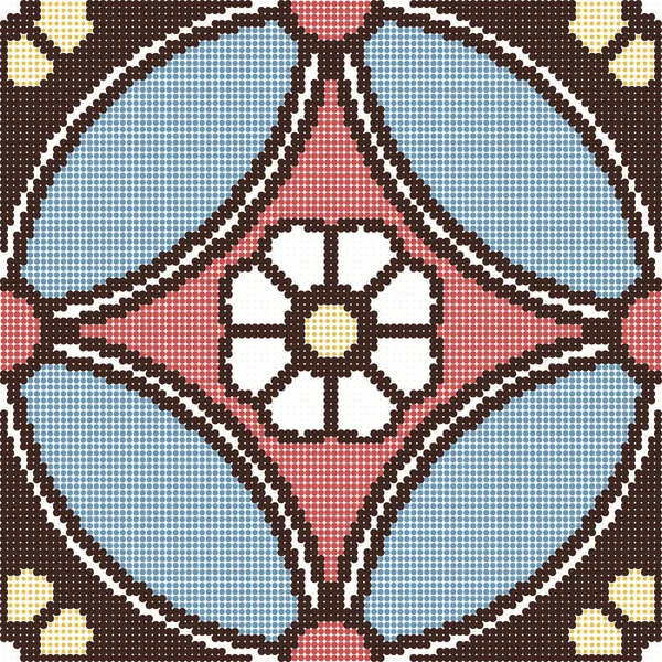 하프톤 다채로운 완벽 한 복고풍 패턴 라운드 프레임 꽃 크로스 — 스톡 벡터