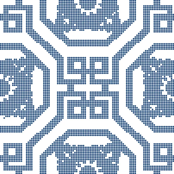 Halftone padrão retro sem costura colorido espiral octógono chinês — Vetor de Stock