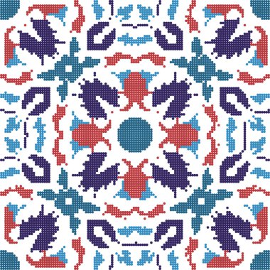 Yarı ton renkli Dikişsiz retro desen yuvarlak çiçek yaprak kalei