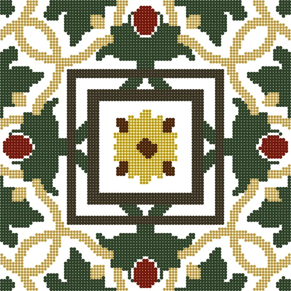 Demi-ton coloré motif rétro sans couture vert feuille de vigne rouge flo — Image vectorielle